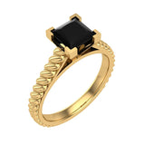Black Princess Cut Rope Setting Solitaire Engagement Ring 14K Gold Glitz Design - Yellow Gold