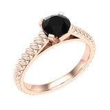Black Round Cut Rope Setting Solitaire Engagement Ring 14K Gold - Rose Gold