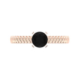 Black Round Cut Rope Setting Solitaire Engagement Ring 14K Gold - Rose Gold