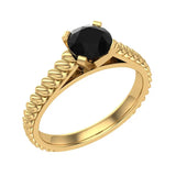 Black Round Cut Rope Setting Solitaire Engagement Ring 14K Gold - Yellow Gold