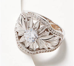 Diamonique High-Polish Sunflower Ring Sterling Silver