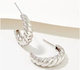 Silver Style Polished Croissant Twist HoopEarrings, Sterling Silver