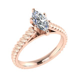 Marquise Cut Rope Setting Solitaire Engagement Ring 18K Gold Glitz Design (G,VS) - Rose Gold