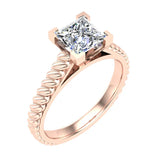 Princess Cut Rope Setting Solitaire Engagement Ring 14K Gold Glitz Design (G,SI) - Rose Gold