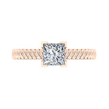 Princess Cut Rope Setting Solitaire Engagement Ring 14K Gold Glitz Design (G,SI) - Rose Gold