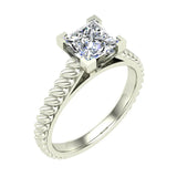 Princess Cut Rope Setting Solitaire Engagement Ring 14K Gold Glitz Design (G,SI) - White Gold
