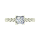 Princess Cut Rope Setting Solitaire Engagement Ring 18K Gold Glitz Design (G,VS) - White Gold