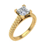 Princess Cut Rope Setting Solitaire Engagement Ring 14K Gold Glitz Design (I,I1) - Yellow Gold