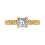 Princess Cut Rope Setting Solitaire Engagement Ring 18K Gold Glitz Design (G,VS) - Yellow Gold