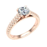 Round Cut Rope Setting Solitaire Engagement Ring 14K Gold I,I1 - Rose Gold