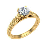 Round Brilliant Cut Rope Setting Solitaire Engagement Ring 18K Gold Glitz Design (G,VS) - Yellow Gold