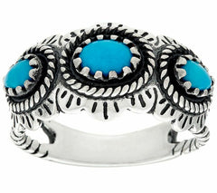 American West Rare Sleeping Beauty Turquoise Sterling 3 Stone Ring 5 QVC