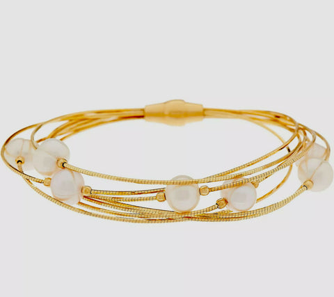 14K Yellow Gold On Honora Cultured Pearl Multi-Strand Sterling Bracelet QVC - Yellow Gold