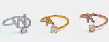 18K Yellow Gold On Diamonique Adjustable Initial "D" Ring Sterling Silver QVC - Yellow Gold