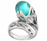 QVC Kalos by Hagit Teal Glass Bead and Sterling Wrap-Design Ring SZ-9