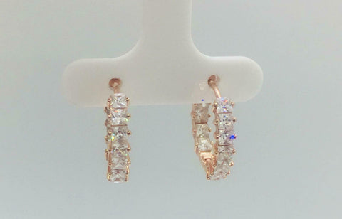14K Gold On 2.45 Ct Simulated Diamond Inside Out Princess Cut Hoop Earrings