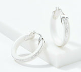 QVC Opaque White Agate Diamond Cut Sterling Silver Hoop Earrings