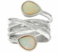 Made In Italy Silver Opal Textured Bypass Ladies Ring, Sterling SZ-7 QVC