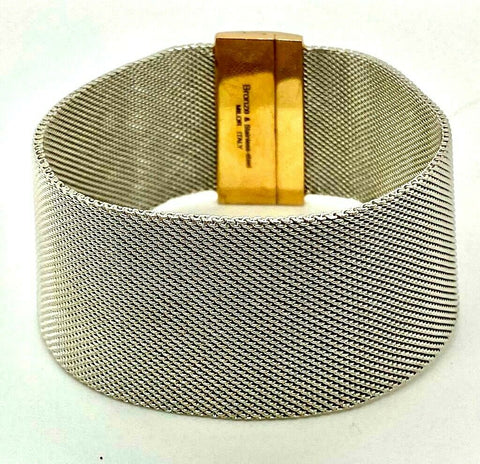 QVC 18K Gold On Bronzo Italia Two-tone Stainless Steel Mesh Bracelet With Magnet