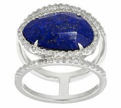 0.65 Lapis Sterling Silver Gemstone Double Band Ring Sz- 10 QVC