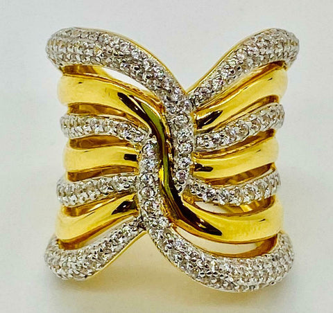 18K Gold On Italian Silver Sterling Wide Polished Crystal Band Ring -6 QVC