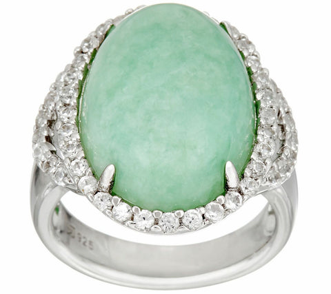 Jade & White Zircon Sterling Silver Ring 0.75 cttw SZ-7 QVC
