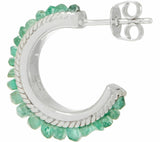 Real Emerald Gemstone Bead 14K Sterling Silver Hoop Huggies Earrings QVC