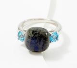 Multi-Gemstone Cabochon 14K Gold Over Sterling Silver Ladies Vintage Ring R6 QVC