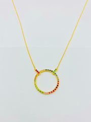 14K Gold On Ruby, Tsavorite & Multi Sapphire Circle 18" Necklace