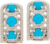 Opaque Gemstone Detailed Sterling Silver Turquoise Huggie Hoops Earrings