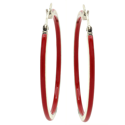 QVC Sterling Silver Round Red Enamel 1-5/8" Hoop Earrings