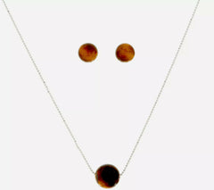 Tiger Eye Gemstone Bead Necklace and Earring Boxed Set, Sterling
