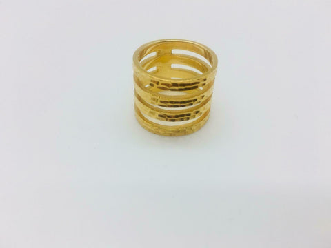 18K Yellow Gold On Italian Silver Boild Diamond Cut 4-Row Band Ring 6 QVC - Yellow Gold