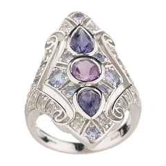 QVC Sterling Colors of Purple Multi-Gemstone Ring Size 8