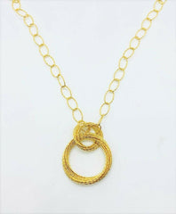 18K Yellow Gold On Bellezza Bronze Textured Multi-Circle 36" Drop Necklace HSN