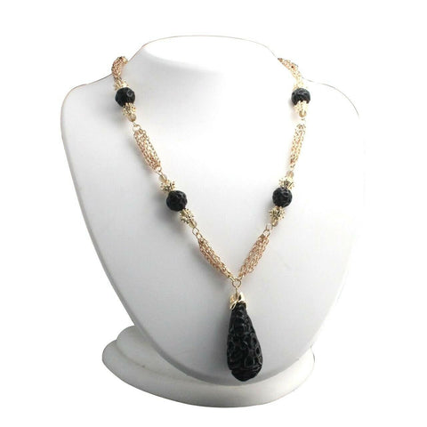 QVC Marlyn Schiff Goldtone Black Beads 36" Drop Necklace