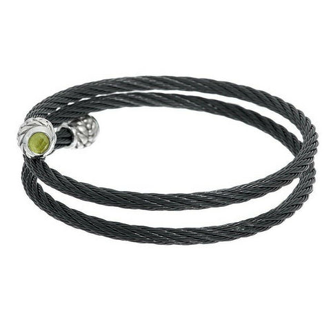 QVC Mirell Titanium 0.60 Ct Peridot Cable & Sterling Silver Wrap Bracelet