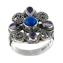QVC Lapis and Amethyst Artisan Crafted Sterling Ring Size 6