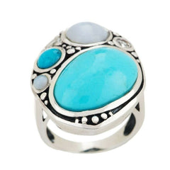 QVC Turquoise, Blue Lace Agate and Topaz Sterling Freeform Ring Size 5