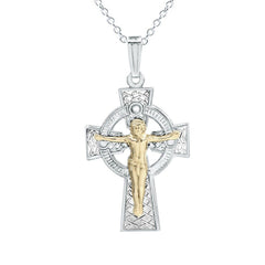 QVC Sterling Silver Celtic Cross Crucifix with 14K Gold Plating Necklace
