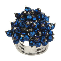 QVC Sterling Silver Blue Bead Faceted Hematite Cluster Ring Size 7