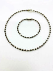 Stately Steel Hematite-Tone Steel 15-1/2" Necklace and 7-1/2" Bracelet Set