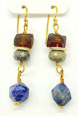 Akola" Vintage African Queen" Lapis and Pyrite Dangle Earrings