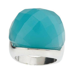 QVC VT Luxe Turquoise Faceted Glass Silvertone Dome Ring Size 7