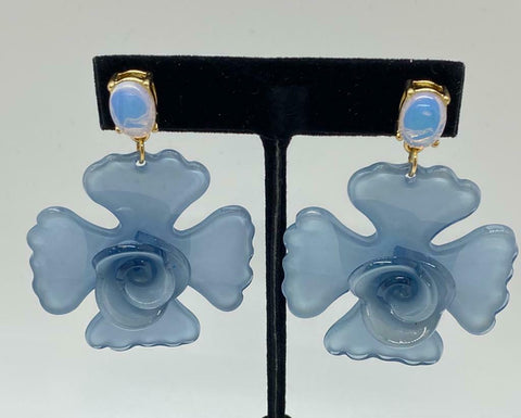 R.J. Graziano Large Resin Blue Goldtone Pierced Flower Drop Earrings