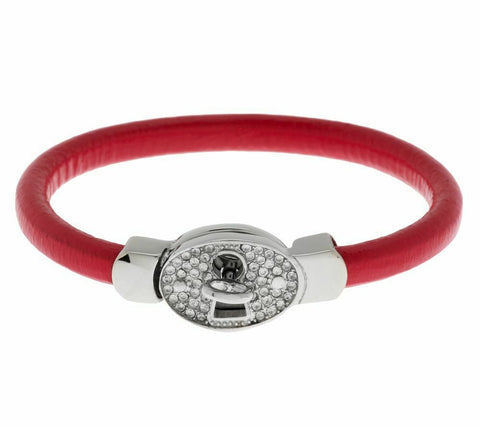 QVC Steel by Design Stainless Steel Crystal & Leather Turnlock Bracelet