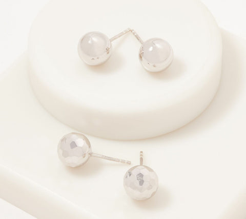 Sterling Silver S/2 Polished & Diamond Cut 9mm Bead Studs by Silver Style QVC