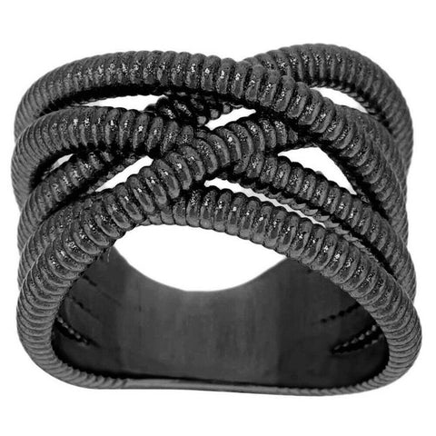 QVC Bronzo Italia Black Rhodium Plated Style Crossover Ring Size 9
