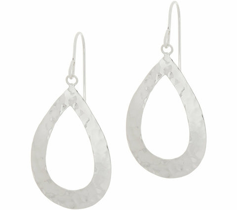 QVC Sterling Hammered Open Teardrop Dangle Earrings by Silver Style