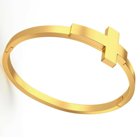 Sold Out Stainless Steel Gold Polished Horizontal Cross Hinged Bangle